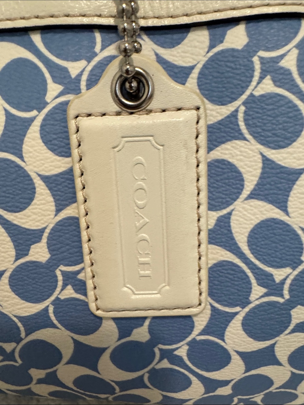 Coach Blue & White Signature Chelsea Stripe Satchel with Leather Trim Early 2010 - Picture 4 of 7